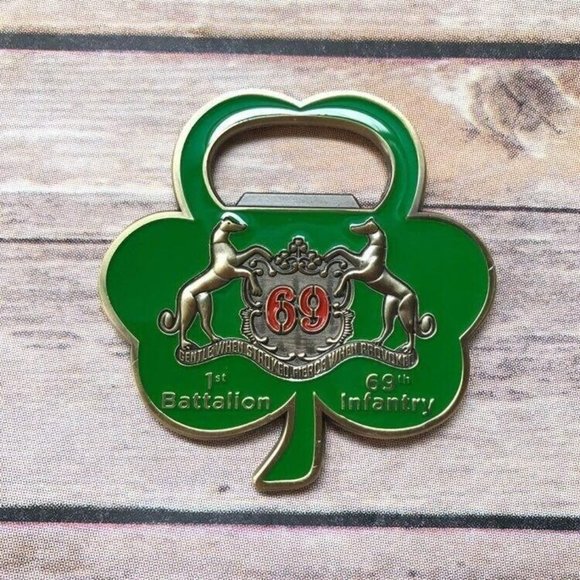 Fighting 69th New York Infantry Clover Bottle Opener 2.5” Challenge Coin Diecast - Picture 5 of 8